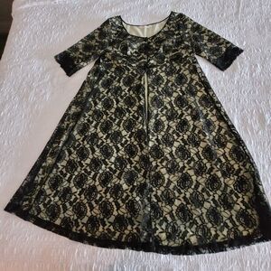 Gotham Lingerie Robe Large Black Lace Overlay Empire A-line Feminine Vintage